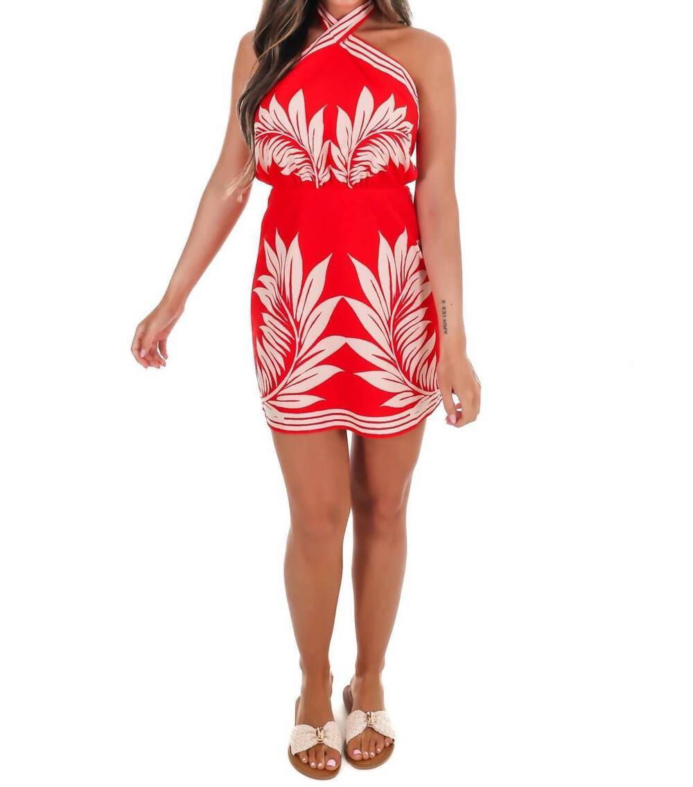NEW MABLE women's palm cove halter mini dress in tomato red